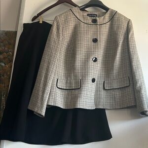 Plaid Cream/ Black Skirt Suit.